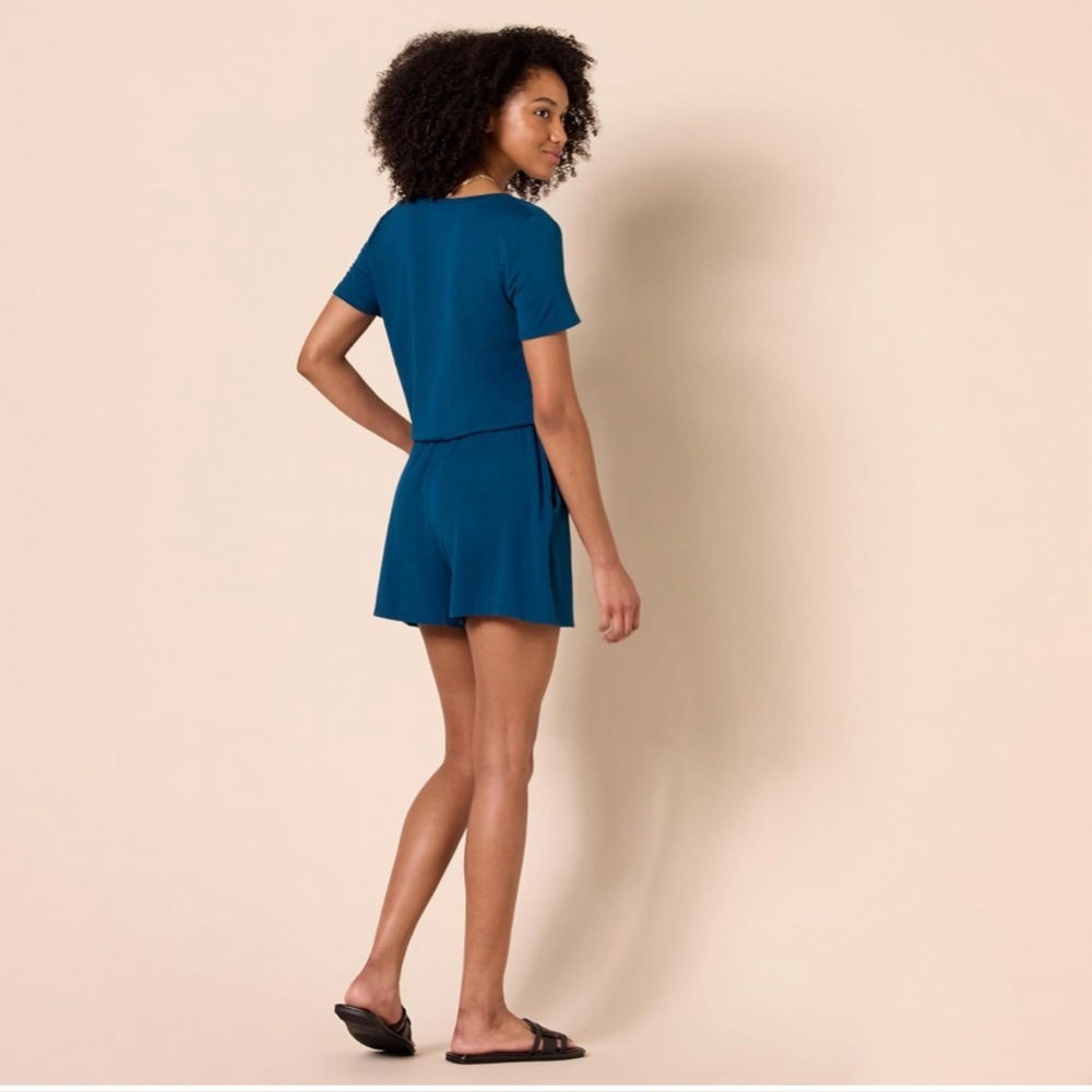 Daily Ritual Women's Supersoft Terry Short-Sleeve V-Neck Romper - Picture 2 of 4
